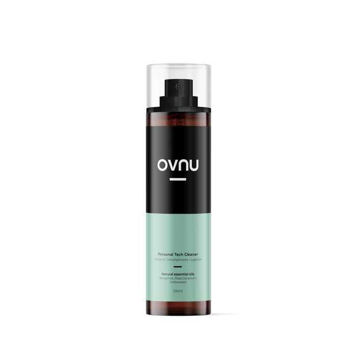 OVNU Personal Tech Cleaner 100ml | Bergamot, Rose Geranium & Cedarwood | 2 Reusable Cloth