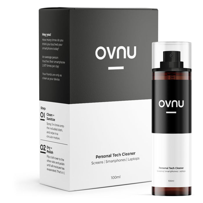 OVNU Personal Tech Cleaner | 100ml Spray | 2x Reusable Cloths